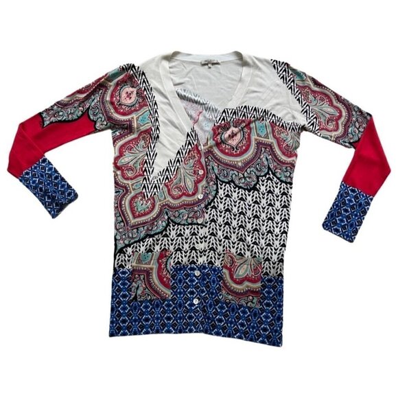 Etro multicolor paisley print silk cardigan size 44 US M